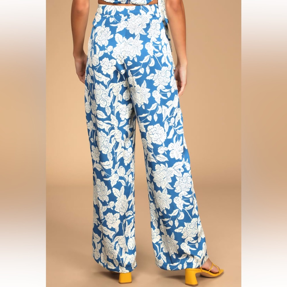 Capri blue floral wide legs pants satin from Lulu’s